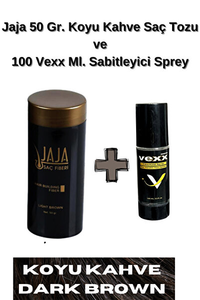 Jaja 50 Gr. Koyu Kahve Hair Fiber Saç Tozu,Topik + Vexx 100 Ml. Sabitleyici S...
