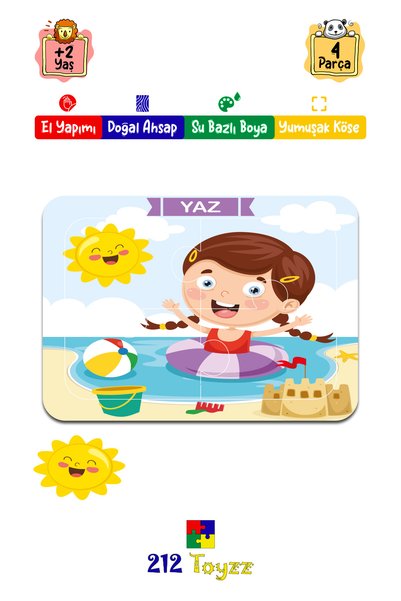 212toyzz Wooden Tutorial Educational Colorful Plug-In Colorful 4 Seasons Puzzle
