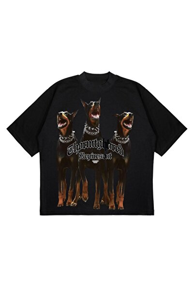 SELF CONTROL Design Doberman - Tricou negru supradimensionat