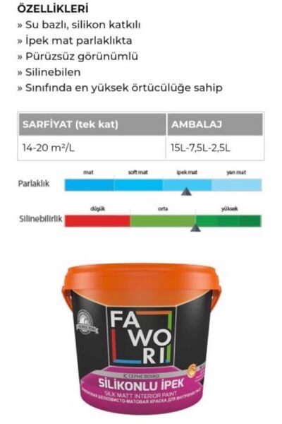 Fawori Silikonlu ipek iç cephe boyası silinebilir