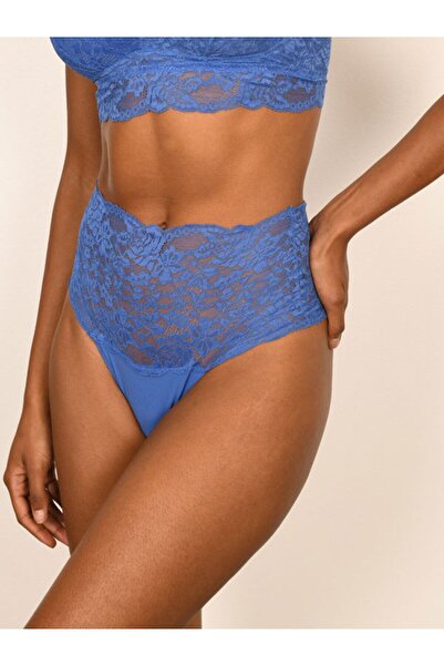 BICCA Seria Seraphine Tanga cu talie înaltă din dantelă Chiloți cu șnur cu detaliu din dantelă transparentă Albastru