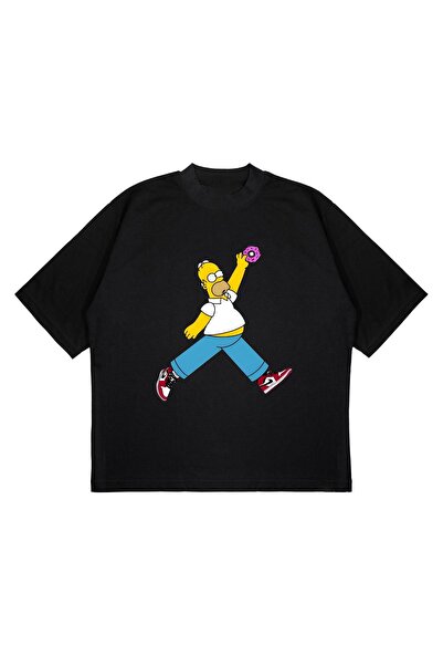 SELF CONTROL Dizajn Donut Jump Man - Oversize kroj Crna T-shirt