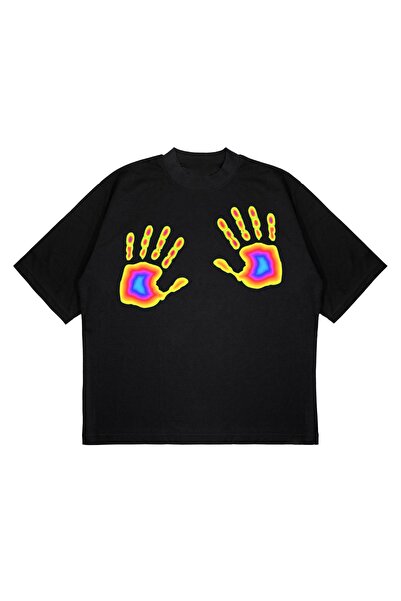 SELF CONTROL Dizajn ruku sa rendgenom - Oversize kroj crna T-shirt