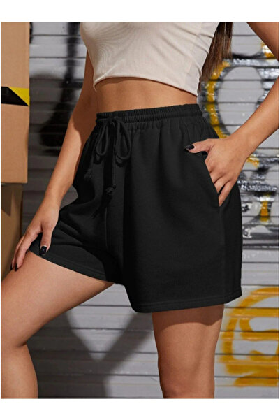 pandy Siyah Gri 2'li Düz Renk Kadın Regular Şort