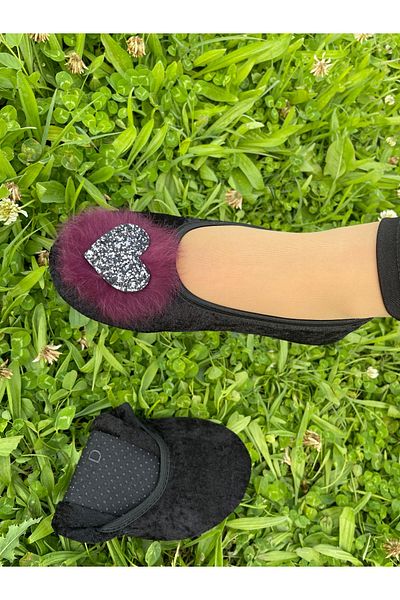 Babet Merkezi Heart Patterned Portable Home Ballet Flats in a Foldable Bag