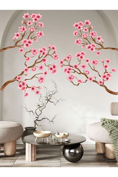 MAARS 2 li Sakura, Kiraz Çiçekleri ve Dalları Cam, Duvar Sticker