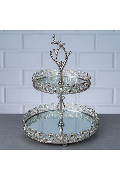 Hinora Suport de prezentare rotund din argint cu 2 niveluri DIAMOND Stone - c...