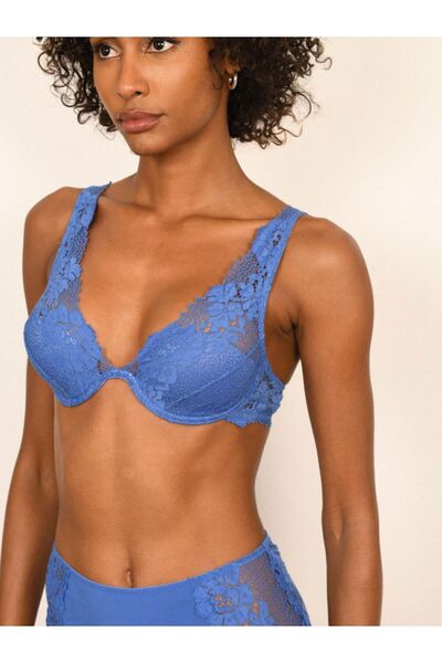 BICCA Sutien cu bretele ajustabile din seria Elysia, cu dantelă, cu detaliu floral din dantelă, albastru