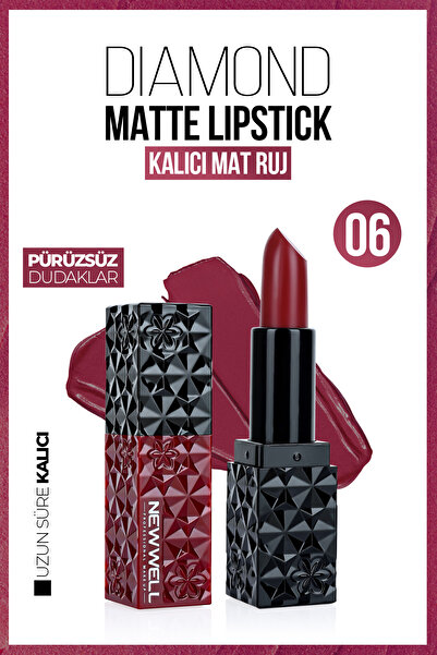 New Well Diamond Matte Lipstick 06 Gün Boyu Kalıcı