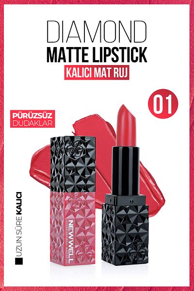 New Well 01 Model Diamond Matte Lipstick - Lasting All Day