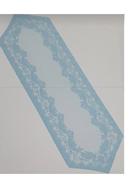 WENESSİ غطاء عداء من التول المحبوك بنمط الورد مقاس 40 × 140 (أزرق)