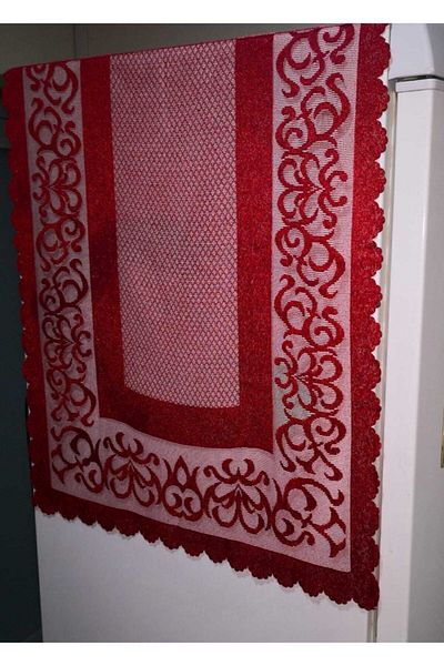WENESSİ Knitted Kdk Tulle Panel Pattern Refrigerator Cover Red 55x160 Cm