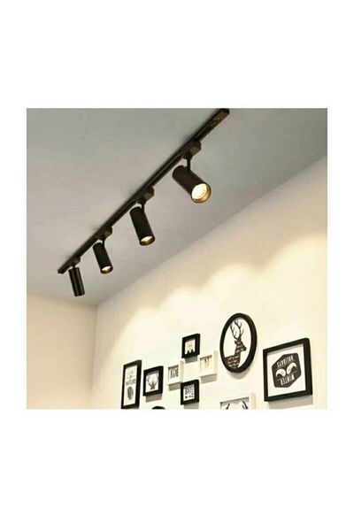AKDENİZ AYDINLATMA ELEKTRİK MALZEMELERİ Modern Design 4 Pieces 360 Degree Rotating LED Rail Spot Lamp 1 Meter Rail Luminaire Black Case Daylight