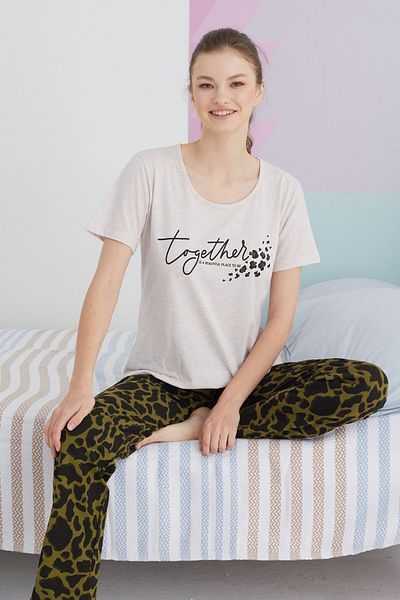 Siyah İnci Colorful Cotton Knitted Pajama Set