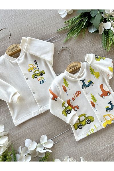 PATSAN 2-Piece Organic Cotton Baby Top Cardigan Set Cars