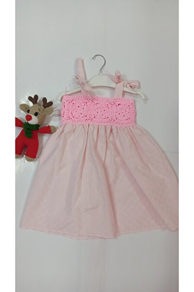 DECO Yazlık omuzdan bağlamalı fistolu el örgülü kız çocuk elbiseler