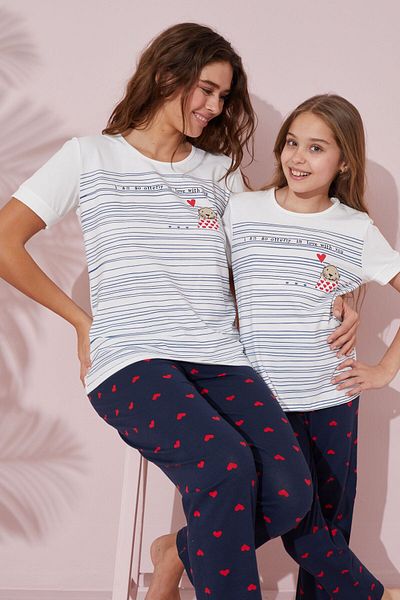 Siyah İnci Colorful Cotton Knitted Pajama Set