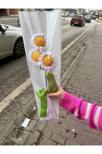 çınar kadın kooperatifi Örgü 3'lü Papatya Buketi,Papatya Çiçeği,Örgü Çiçek Bu...