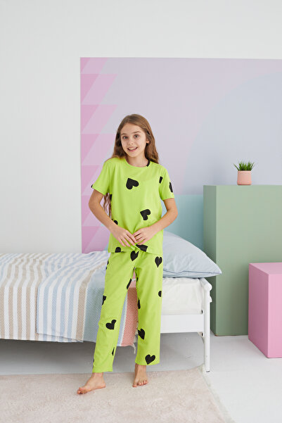 Siyah İnci çok renkli Pamuklu Örme Pijama Takım