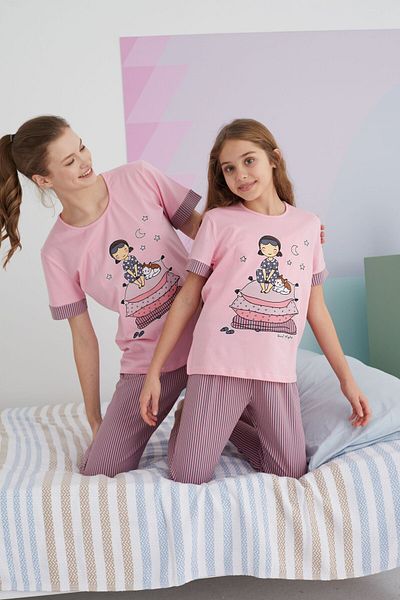 Siyah İnci Colorful Cotton Knitted Pajama Set