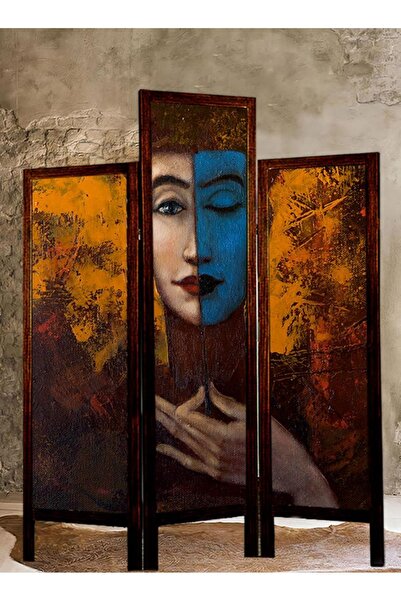 Modacanvas Masif Ahşap Kumas Asimetrik Paravan