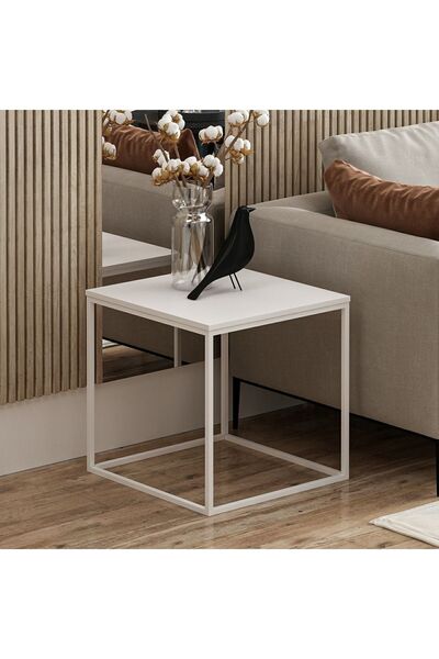 tino furniture Alaska 40x40 Metal Ayaklı Yan Sehpa Beyaz