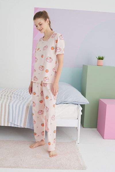 Siyah İnci Multicolor Cotton Knitted Pajamas Set