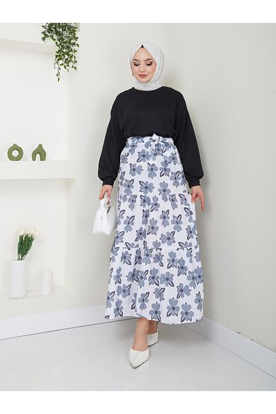 VOLT CLOTHİNG Floral Patterned Women's Hijab Skirt Set