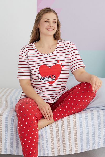 Siyah İnci Set de pijamale tricotate din bumbac de marime mari - curba multicolora