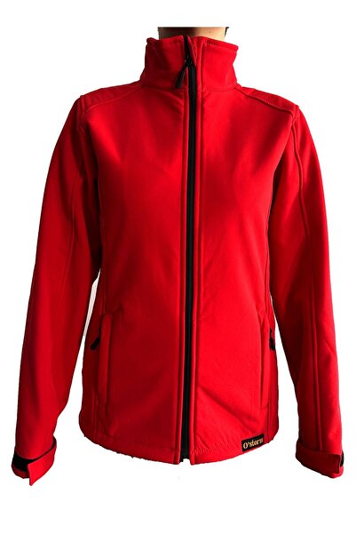 OSTORM Splin Kırmızı Renk Regular Fit Softshell Kadın Outdoor Mont %100 Polye...