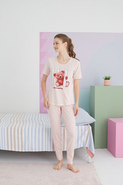 Siyah İnci Multicolor Cotton Knitted Pajamas Set