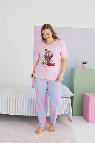 Siyah İnci Set pijamale oversize din bumbac tricotat de marime mare - curba multicolora