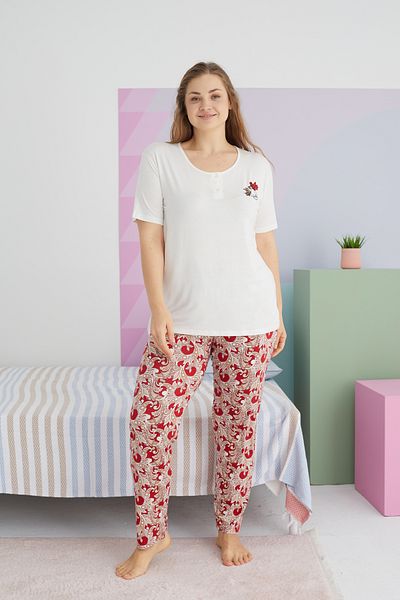 Siyah İnci Plus Size Multicolored Curve Viscose Pajama Set - Oversize