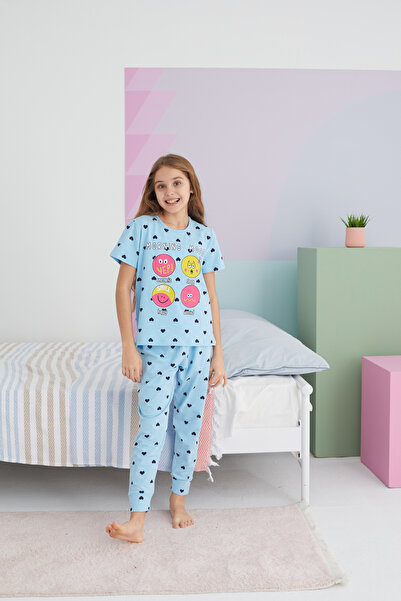 Siyah İnci çok renkli Pamuklu Örme Pijama Takım