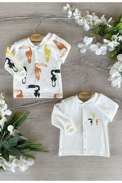 PATSAN 2-Piece Organic Cotton Combed Baby Top Cardigan Set Parrot