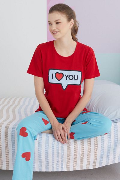 Siyah İnci Colorful Cotton Knitted Pajama Set