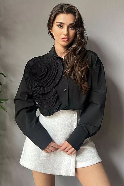 GÜLSELİ Cămașă de damă cu stil cu trandafir negru