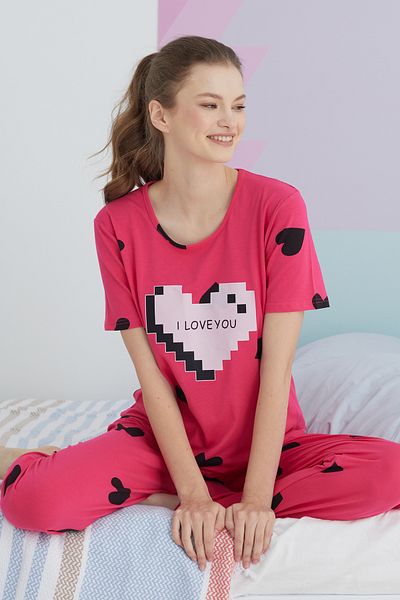 Siyah İnci Colorful Cotton Knitted Pajama Set
