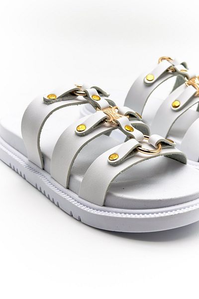 Shoebutik Papuci de damă din piele albă Amalfi - cu cataramă