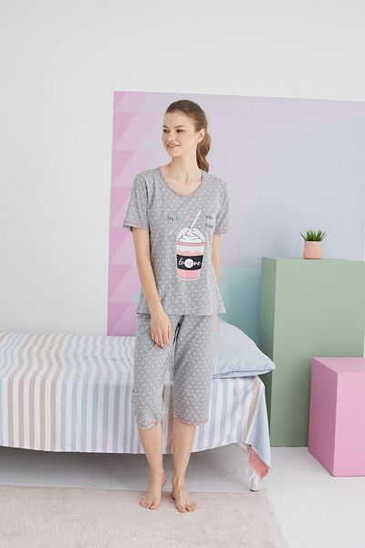 Siyah İnci Set Capri Gri Tricotat