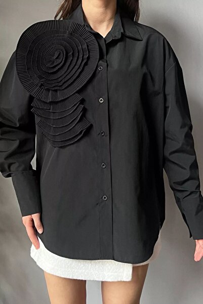 GÜLSELİ Fekete rózsa részletes stílusú női ing