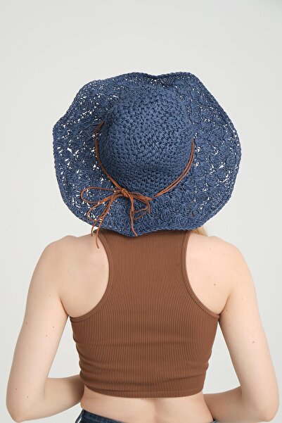 Axesoire 14633 Μοντέλο Ψάθινο Καπέλο σε Σκούρο Μπλε με Δαντέλα και Λεπτομέρει...