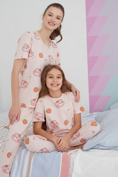 Siyah İnci Multicolor Cotton Knitted Pajamas Set