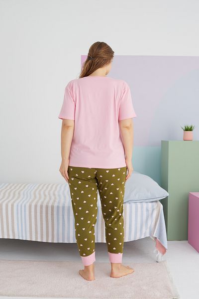 Siyah İnci Large Size Oversize Knitted Cotton Pajamas Set - Multicolored Curve