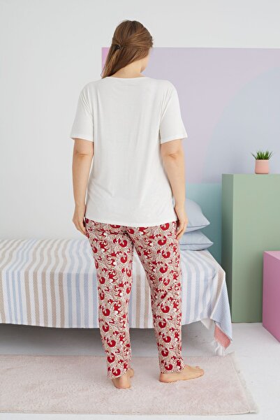 Siyah İnci Set de pijamale din viscoză cu curbă multicoloră de mărime Plus - supradimensionat