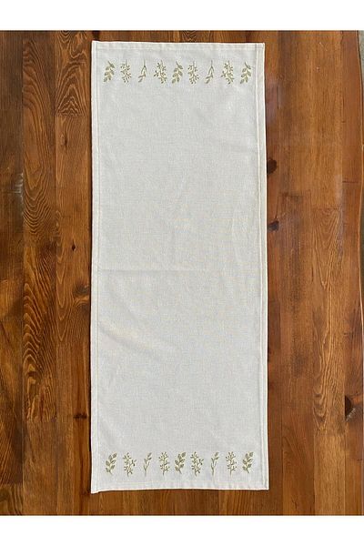 Soft Colours Authentic Embroidered Organic Raw Linen Runner 100% Cotton 40X140 cm