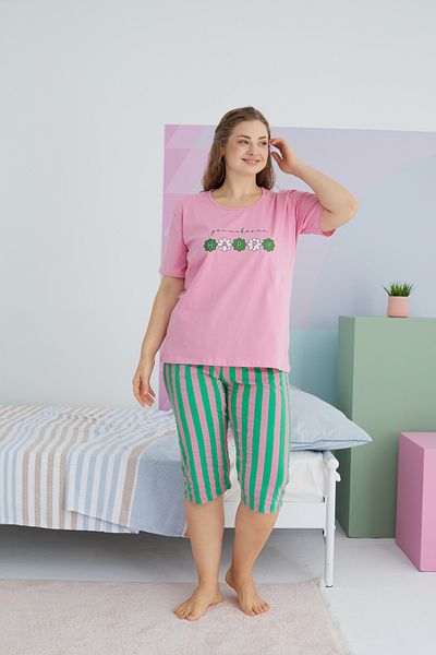 Siyah İnci Plus Size King Size Cotton Curve Capri Σετ - Πολύχρωμο