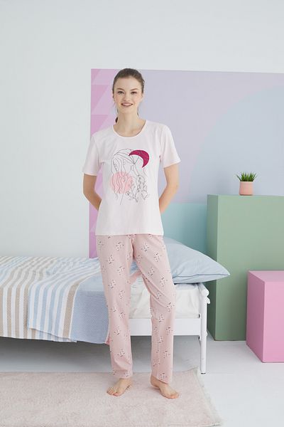 Siyah İnci Colorful Cotton Knitted Pajama Set