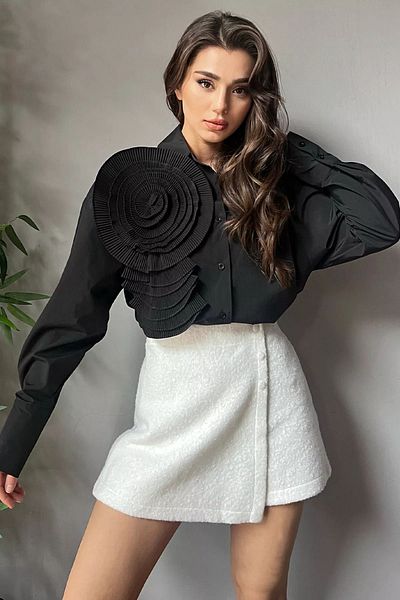 GÜLSELİ Cămașă de damă cu stil cu trandafir negru