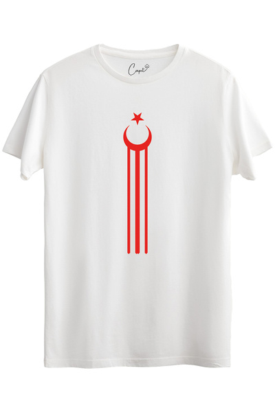 Çapıt Біла національна футболка - 100% бавовна, з принтом місяця і зірки, три смужки